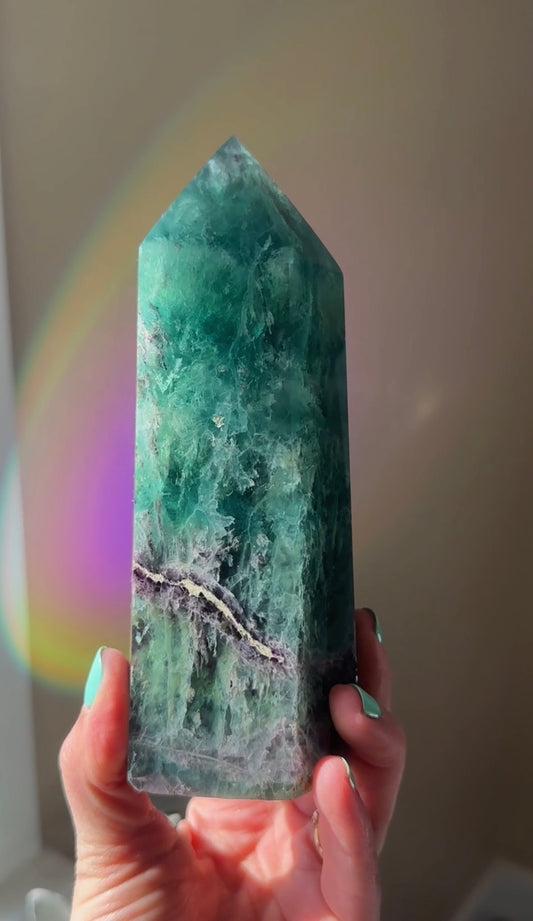 Green + Purple Fluorite Tower