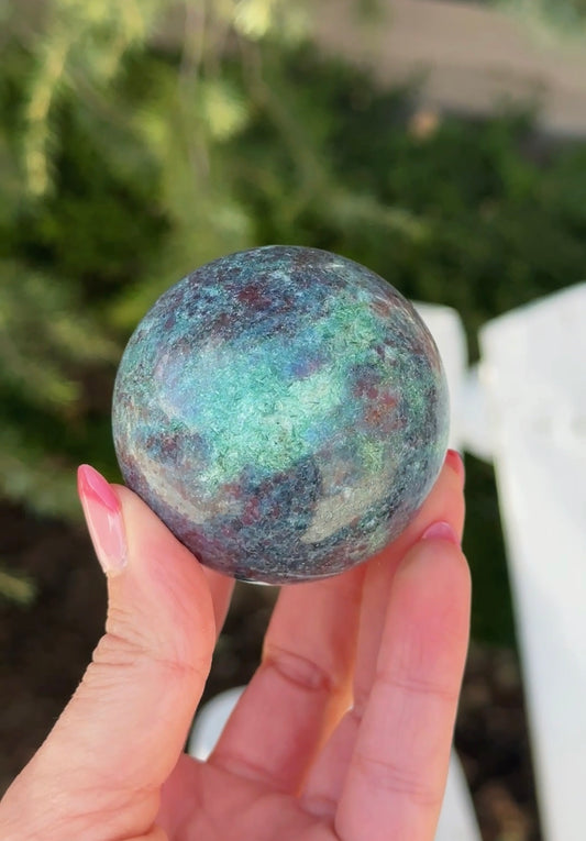 Sparkly Ruby Fuchsite + Kyanite Sphere